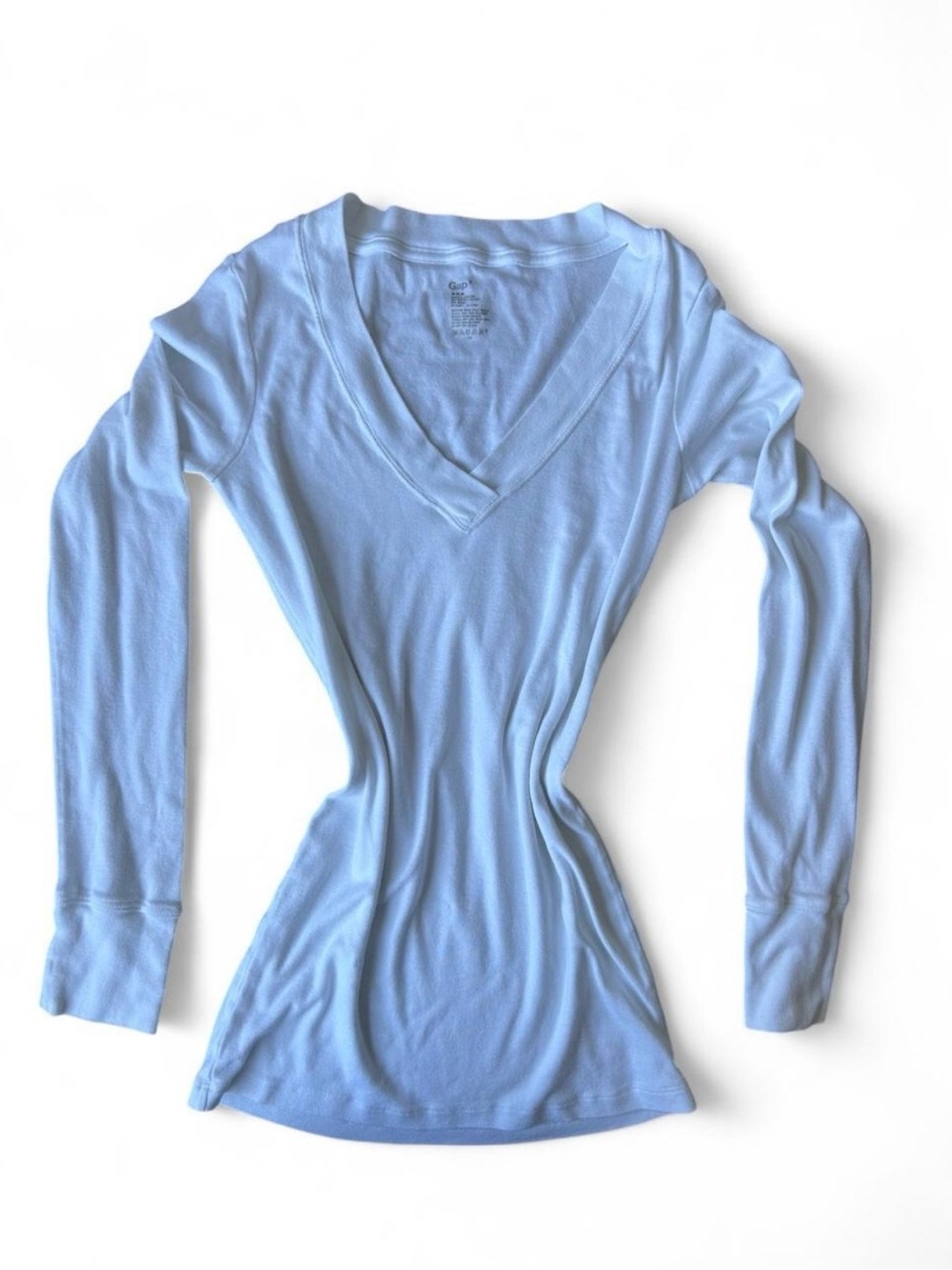 Gap White Deep V-Neck Long Sleeve Tee
